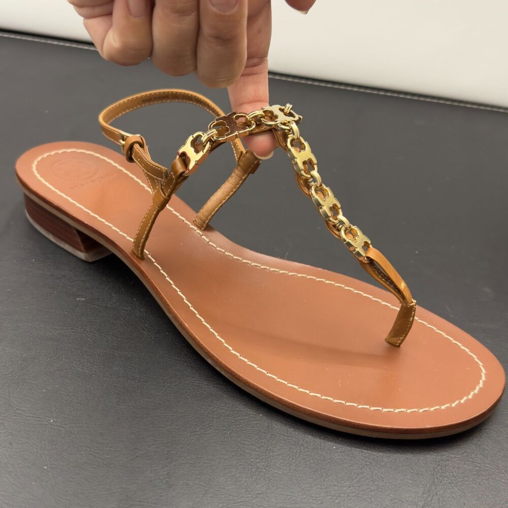 Tory Burch Gemini Link T-Strap Sandals Summer Resort Wear Leather NEW 10.5M